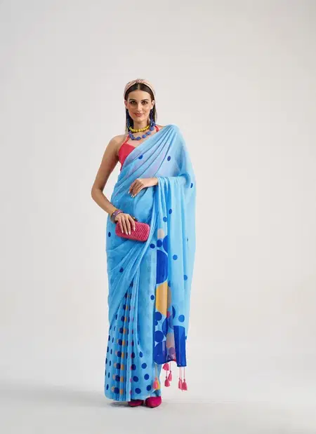 Polka Pops By Mono Poley Georgette With Fancy Latkans Sarees Online Wholesale